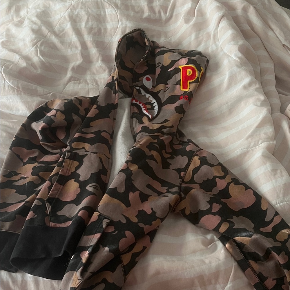 Bape Camouflage Shark Hoodie - Black, Brown, Tan